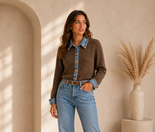 Denim Detail Knit – Chocolate Brown