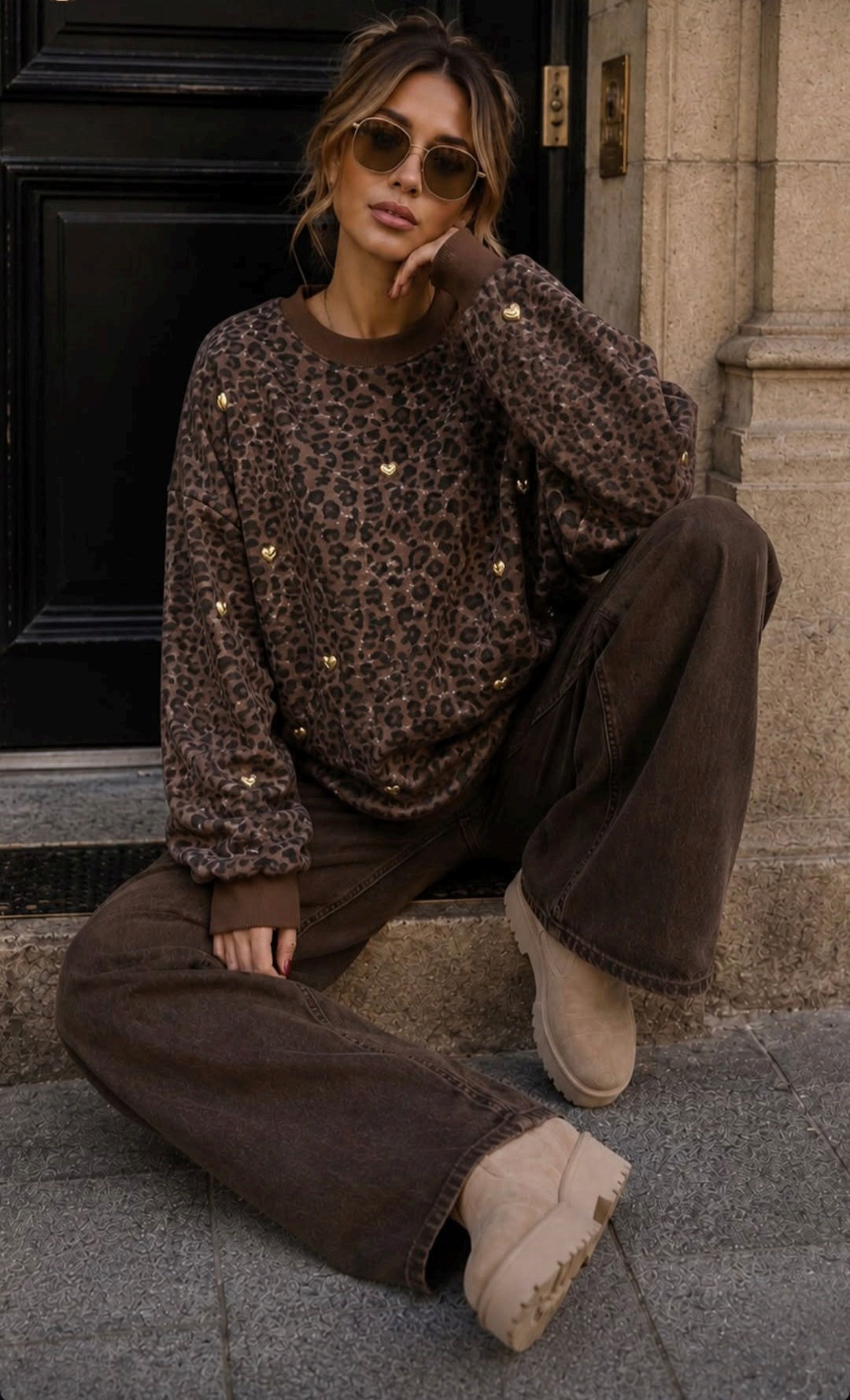 Leopard Heart Sweater – Brown