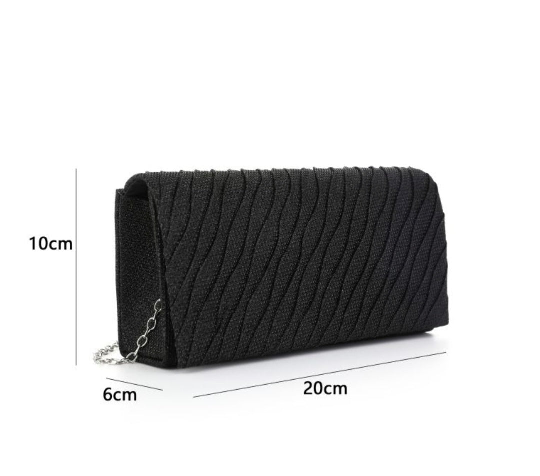 Elegante Glitter Clutch met Schouderketting – Zwart