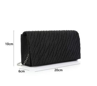 Elegante Glitter Clutch met Schouderketting – Zwart