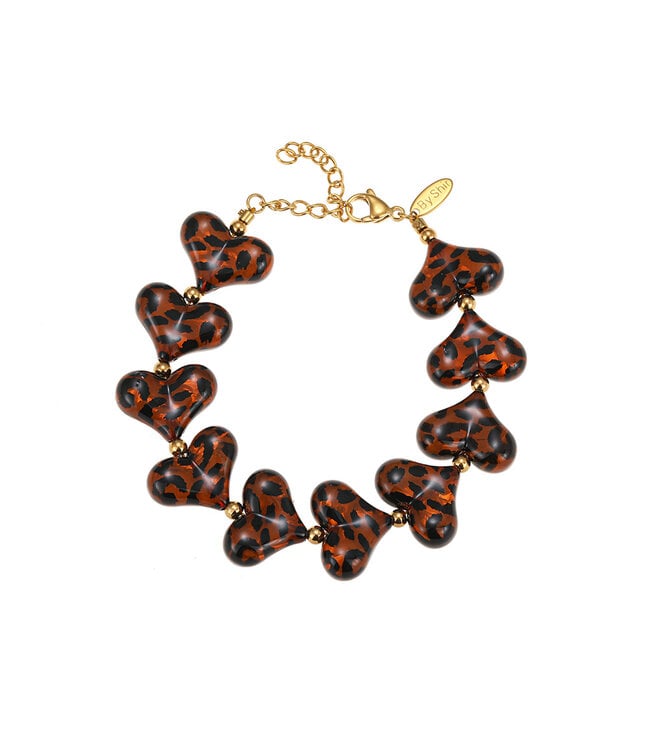 Armband luxe luipaard hart bruin
