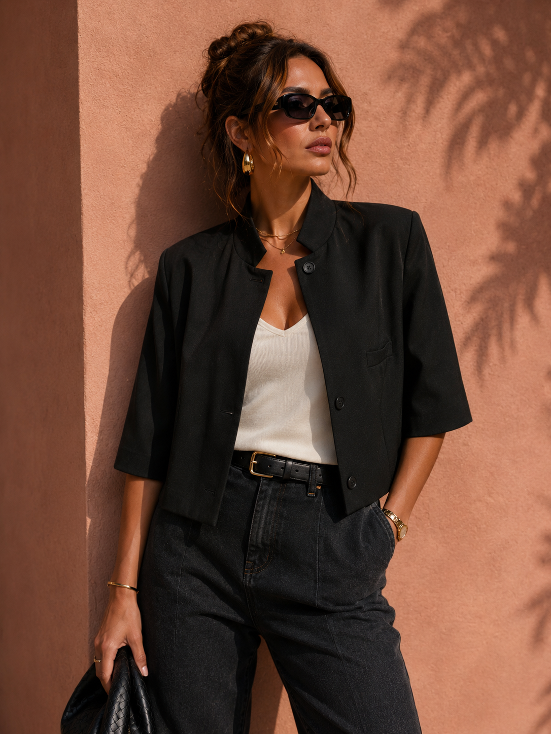 Chic Cropped Blazer – Zwart