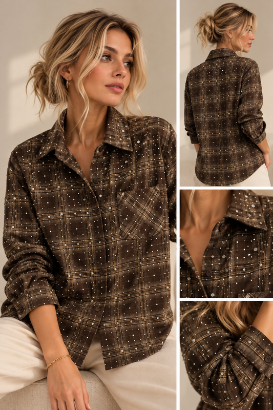 THE SPARKLE CHECK BLOUSE – BROWN
