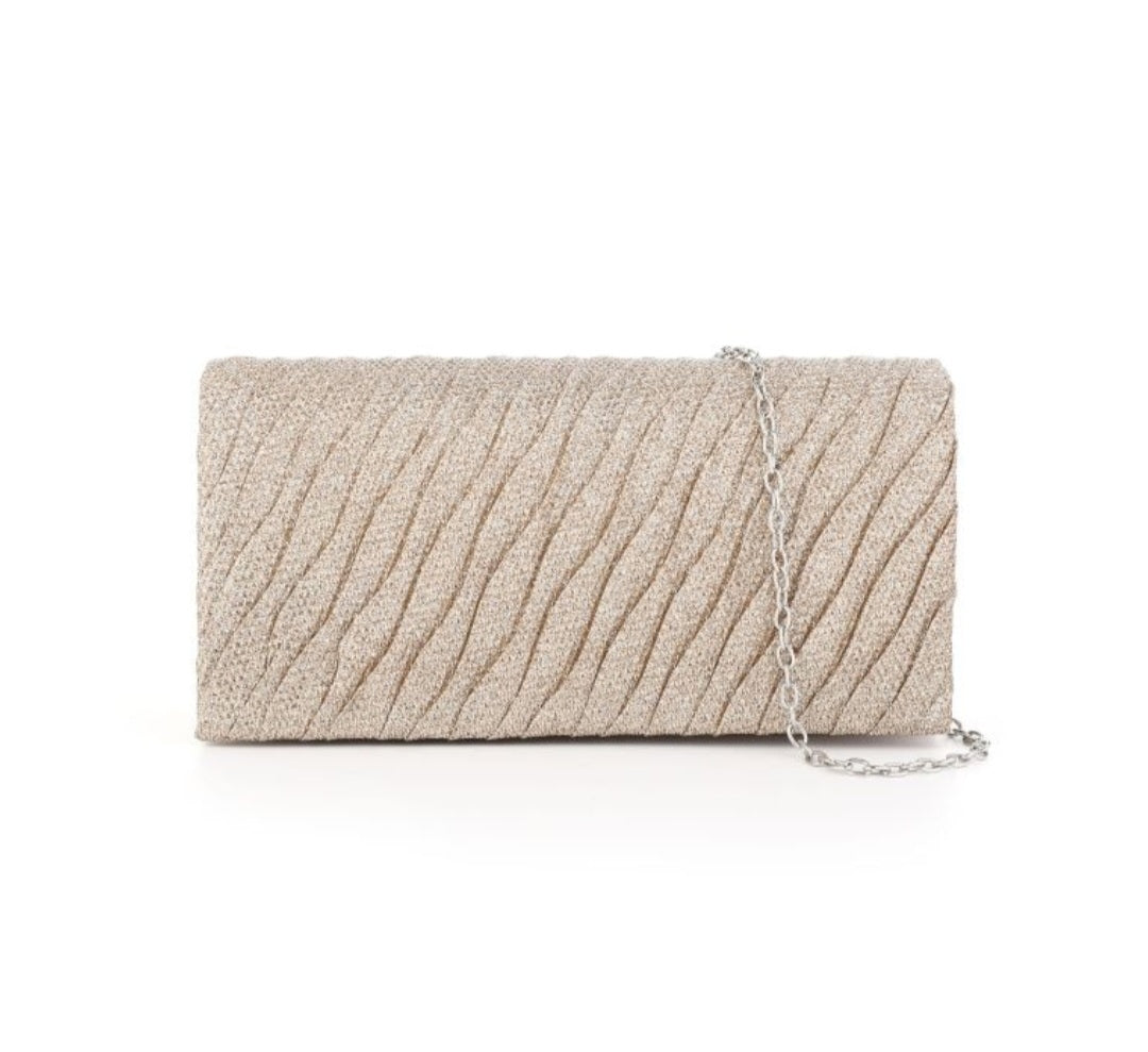 Elegante Glitter Clutch met Schouderketting – Champagne