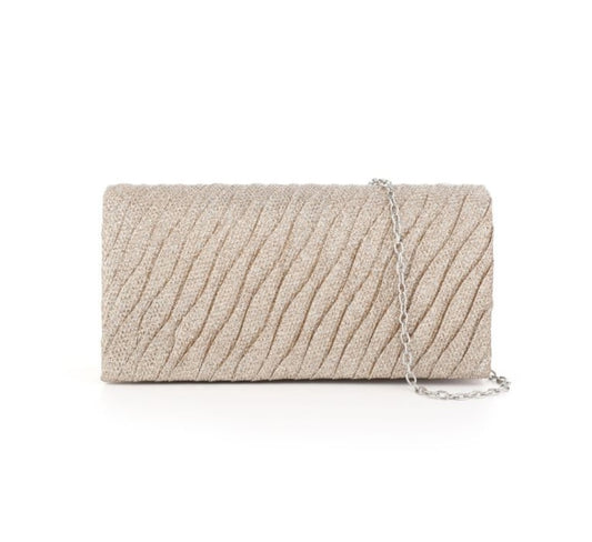 Elegante Glitter Clutch met Schouderketting – Champagne