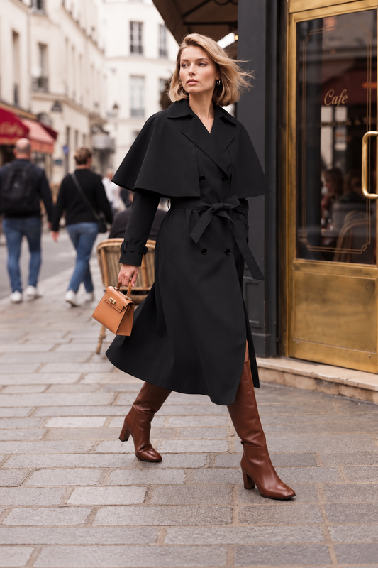Trenchcoat met Afneembare Cape – Zwart | Elegant & Veelzijdig