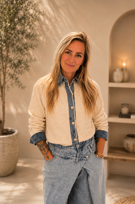 Denim Detail Knit – Ecru